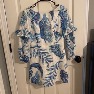 Lilly Pulitzer White Dress with Blue Leaf Print